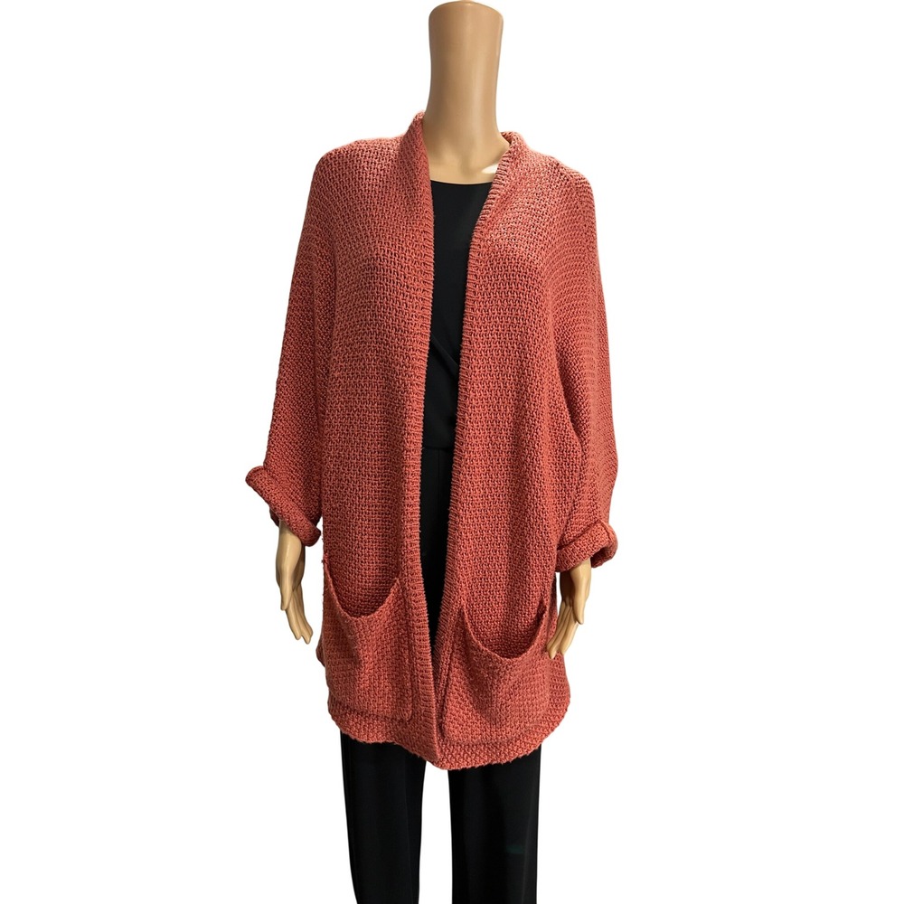 Sparrow Anthropologie Terracotta Chunky Knit Open Front Cardigan Pockets Small